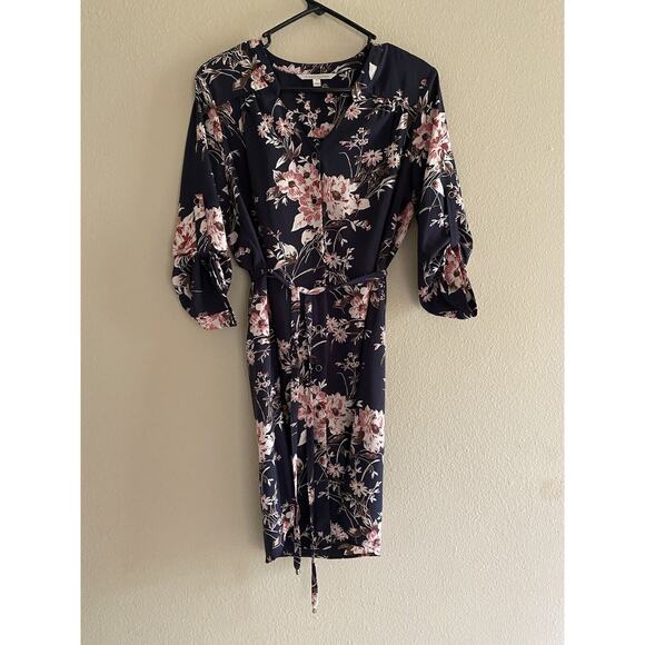 41 Hawthorn Women's Dress Size Small Navy Floral 3/4 Roll Tab Sleeve - Beautiful - Picture 1 of 5